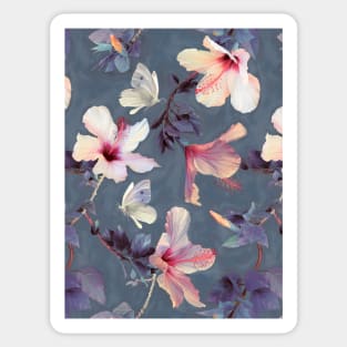 Butterflies and Hibiscus Flowers - a painted pattern Sticker